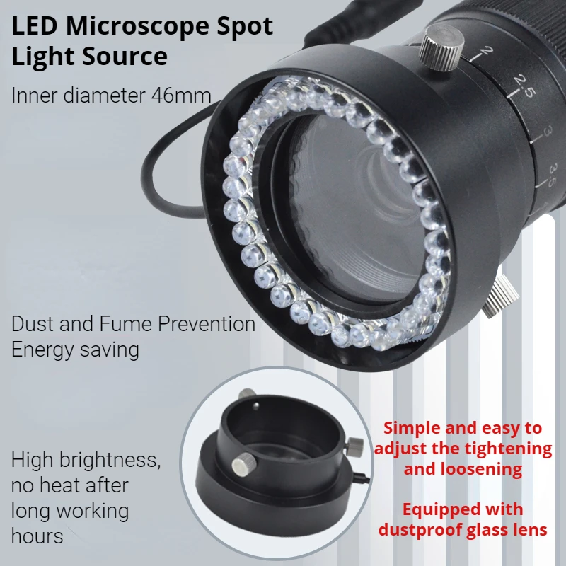 

46mm LED Ring Light Source Illuminator Lamp for Industrial Microscope Color with Dust Cover The Brightness is Adjustable