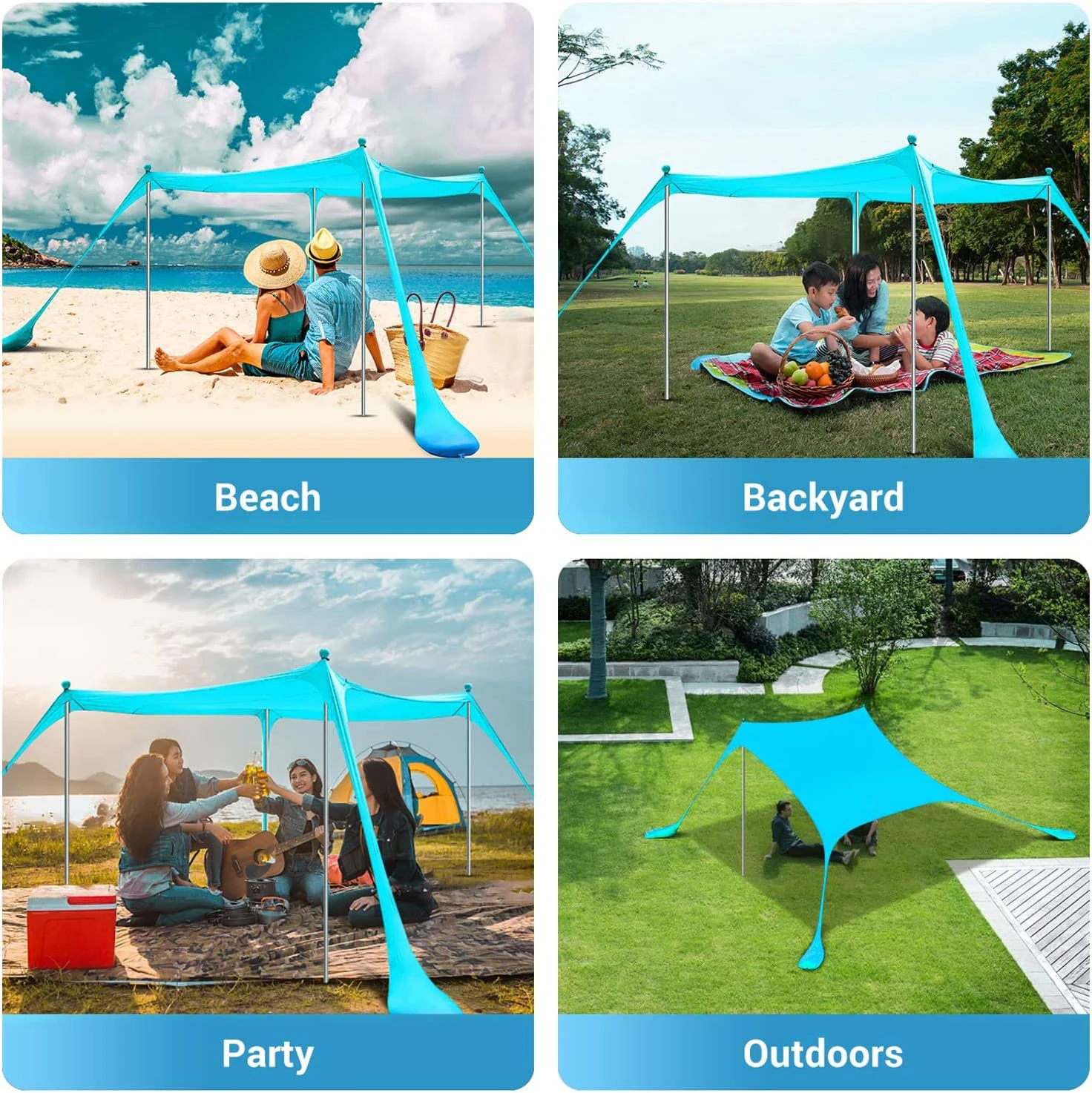 Imagem -06 - Família Beach Sunshade com Esteira e Pólos Sombra Grande Camping Canopy Piqueniques de Festa Quintal Upf50 Plus 10x10 Pés