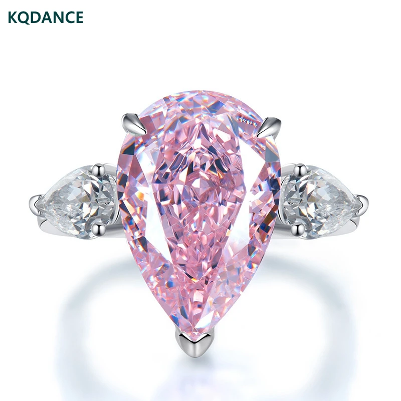 

KQDANCE 925 Sterling Silver With Large Tear Drop Synthetic Pink Moissanite Gemstone Diamond Engagement Ring For Women Jewelry