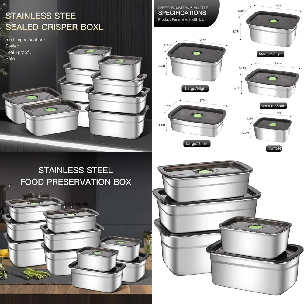 

Контейнеры для пищевых продуктов из нержавеющей стали, 10 предметов с герметичными крышками — экологически чистое и прочное хранилище для кухонных принадлежностей