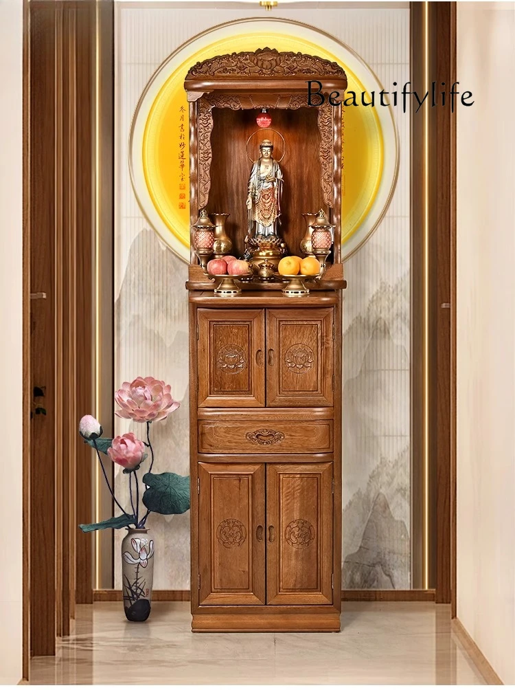 

Fragrant pear solid wood Buddhist shrine New Chinese vertical cabinet Household economical shrine cabinet Double-layer Buddhist