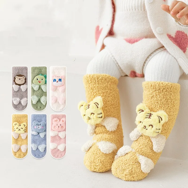 Winter Long Socks Kids Baby Boys Girls Leg Warmers Plush Knee Length Non-slip Socks With Grips Baby Toddler Warm Thick Sock