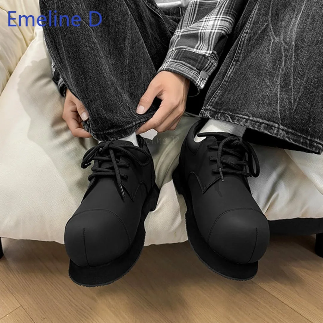 Unisex Big Round Toe Platform Derby Shoes Lace Up Matte Upper Thick Sole Couple Footwear Street Fashion Casual Daily Wear Shoes