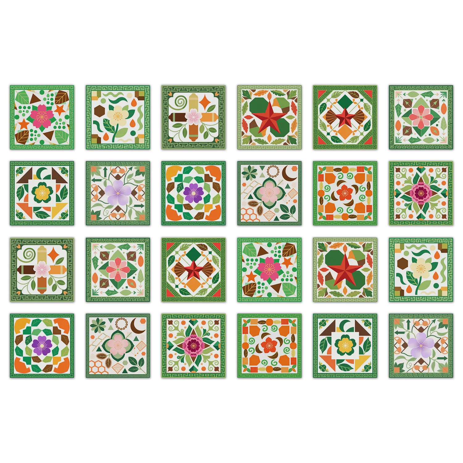 24 Pcs Peel and Stick Flower Wallpaper - European Glossy PVC Waterproof Stickers for Kitchen Backsplash Cabinet DIY