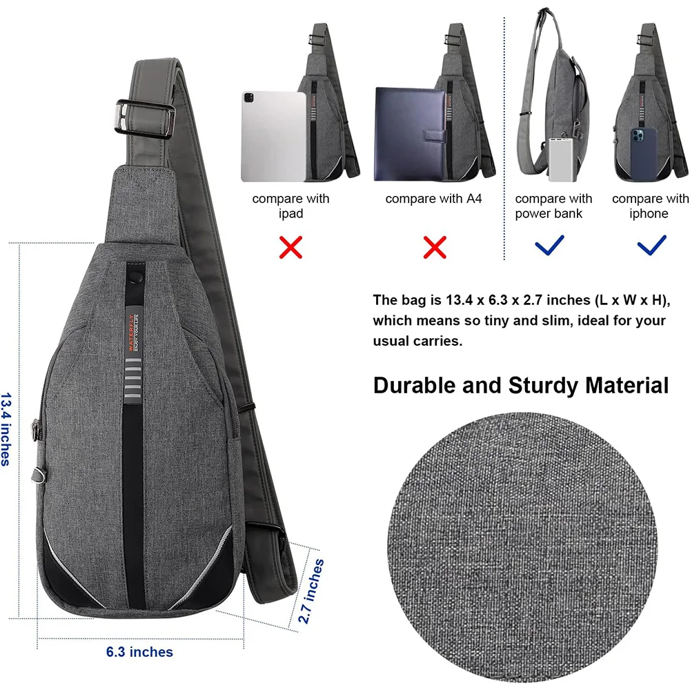 WATERFLY Crossbody Sling Bag Chest Shoulder Backpack Anti Theft Pack Traveling For Mens Bags