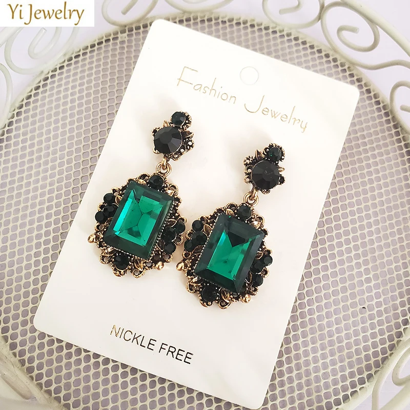 Vintage Baroque Earrings for Women Green Fushia Royalblue Block Dangle Earrings Fashion Party  Jewelry Gift