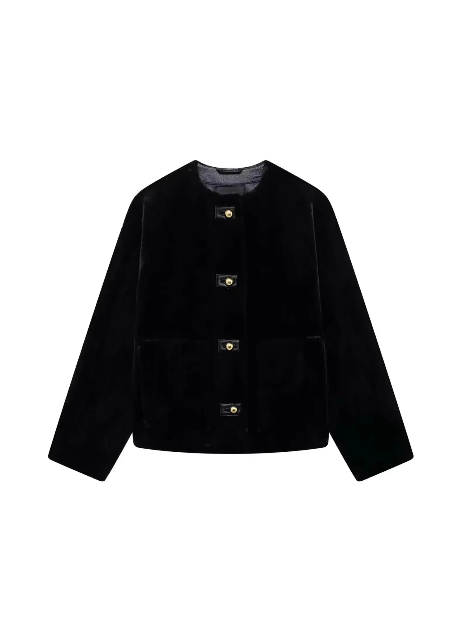 Jesień Zima Nowości Modny Uniwersalny Płaszcz z Efektem Sztucznego Futra Okrągły Kołnierz Poliester Długi Sweter