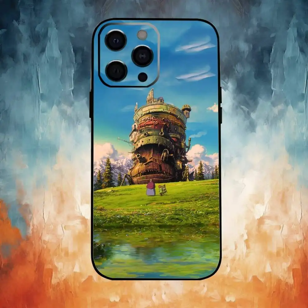 حافظة هاتف لطيفة على شكل حرف C متحركة من H-Howls لهاتف iPhone17,16,15,14,13,12,11 Plus، Pro Max غطاء أسود ناعم #6