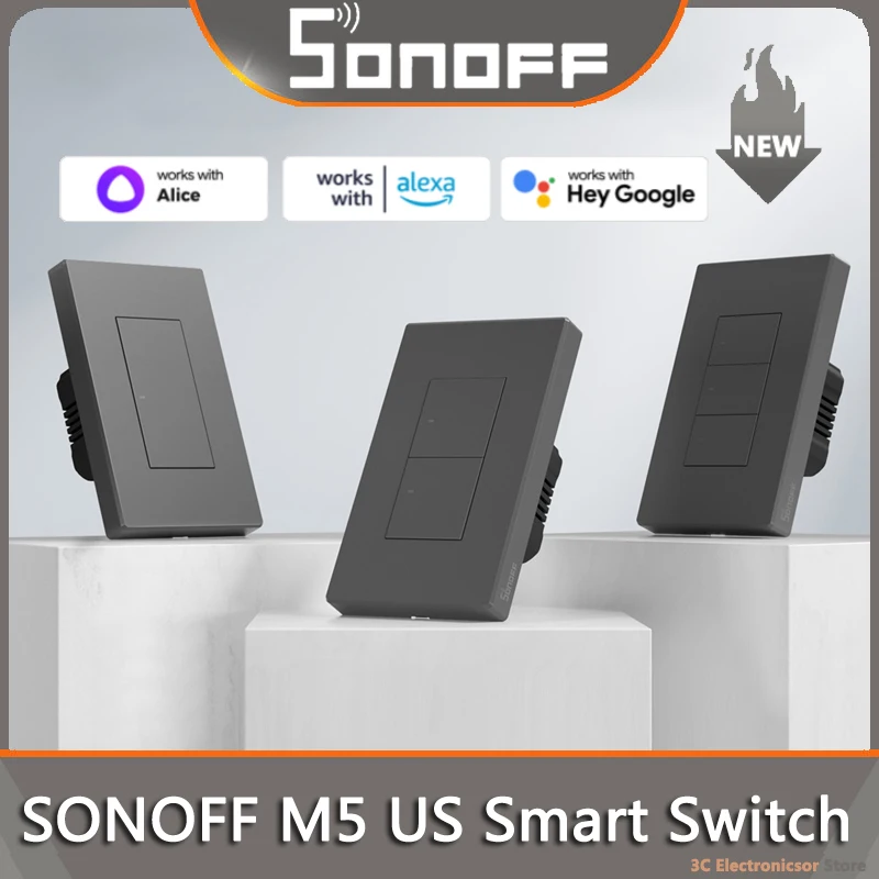 

SONOFF M5 SwitchMan US Smart WiFi Switch 120 Type Wall Push Button Wall Switch Work With Alexa,Google Home,Alice,Siri,eWelink