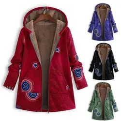 Women Hooded Coat Unique Printing Loose Ladies Coat Vintage Anti-pilling Mid-length Jacket Coat For Winter