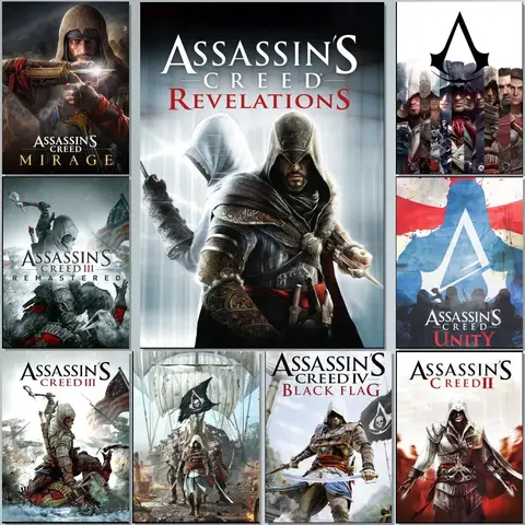 어쌔신 크리드 게임 포스터 프레임 없음, 크래프트 클럽 바 페이퍼, 빈티지 포스터, 벽 예술 그림, 침실 서재 스티커