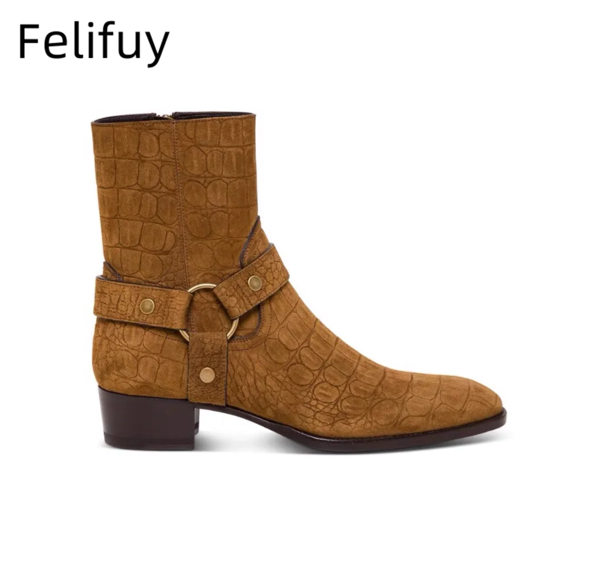 Customized Brown Retro Chelsea Boots Genuine Leather Crocodile Pattern Embossing Cowhide Personalized Grey Black Fall Footwear