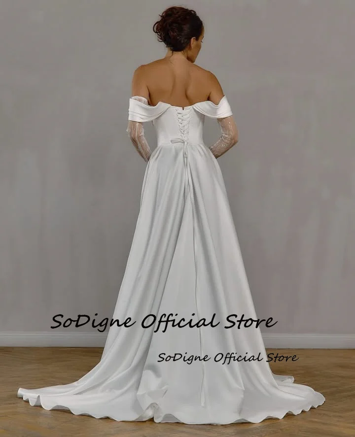 

SoDigne A-line Wedding Dresses Off Shoulder Satin Lace Sleeves Bridal Dress 2026 Split Bride Gown vestidos de novia Customized