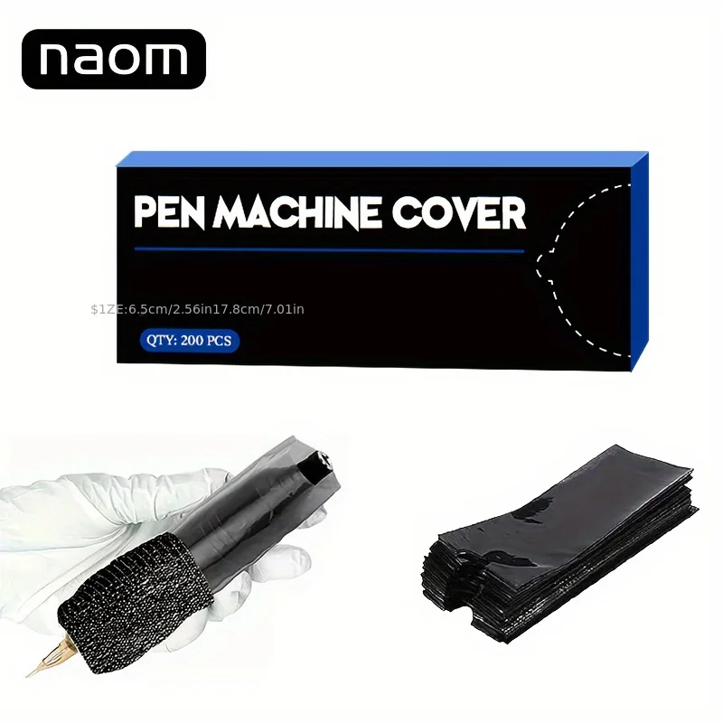 200Pcs Tattoo Pen Machine Covers Disposable Black Plastic Tattoo Machine Sleeves 6.5x17.8cm Waterproof Protective Bags