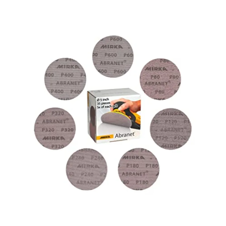 

Шлифовальные сетчатые диски Abranet - Набор S180, S240, S320, S400, S600 - 5-дюймовые шлифовальные диски на липучке - Беспыльная шлифовка для дерева и металла