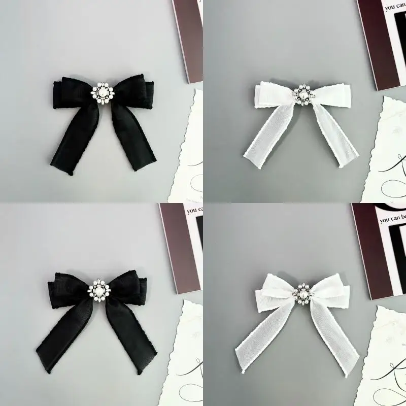 الحد الأدنى Vinatge الرجعية الأسود مع الشريط القوس اللؤلؤ بروش للنساء تنوعا قميص طوق دبابيس بروش الملابس التبعي