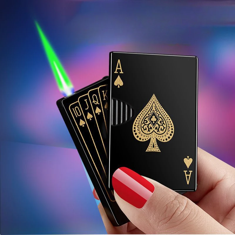 

Internet celebrity creative poker personalized lighter, Spades A windproof green flame fancy cool windproof heart lighter tool