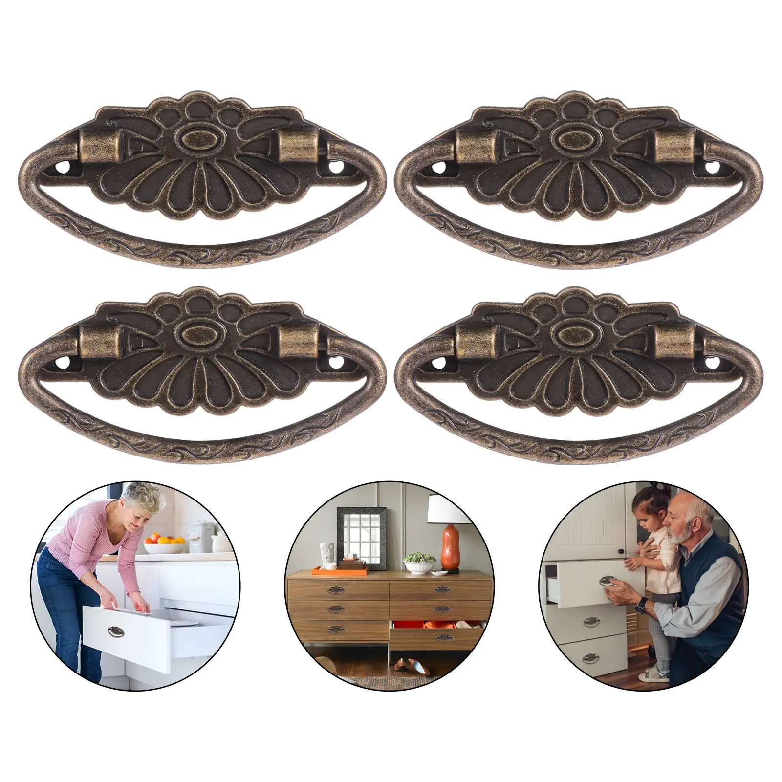 

4Pcs Cabinet Pull Alloy Drawer Handle Delicate Design Replacement Knob for Cupboard Wardrobe Door Furniture Renovation Drawer