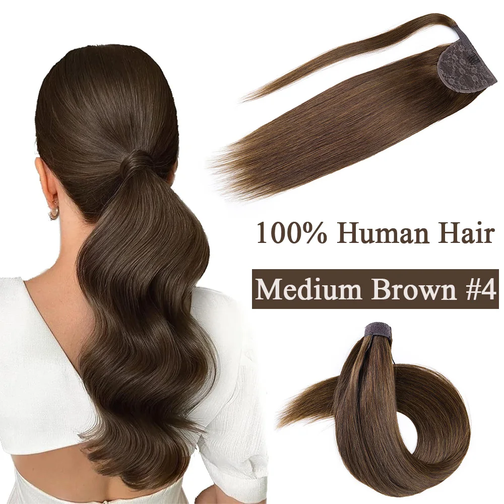 Paardenstaart Hair Extensions Menselijk Haar Maagdelijk Haar Rechte Wikkel Magische Pasta Rond Paardenstaart Hair Extensions Voor Aziatische Vrouwen #4