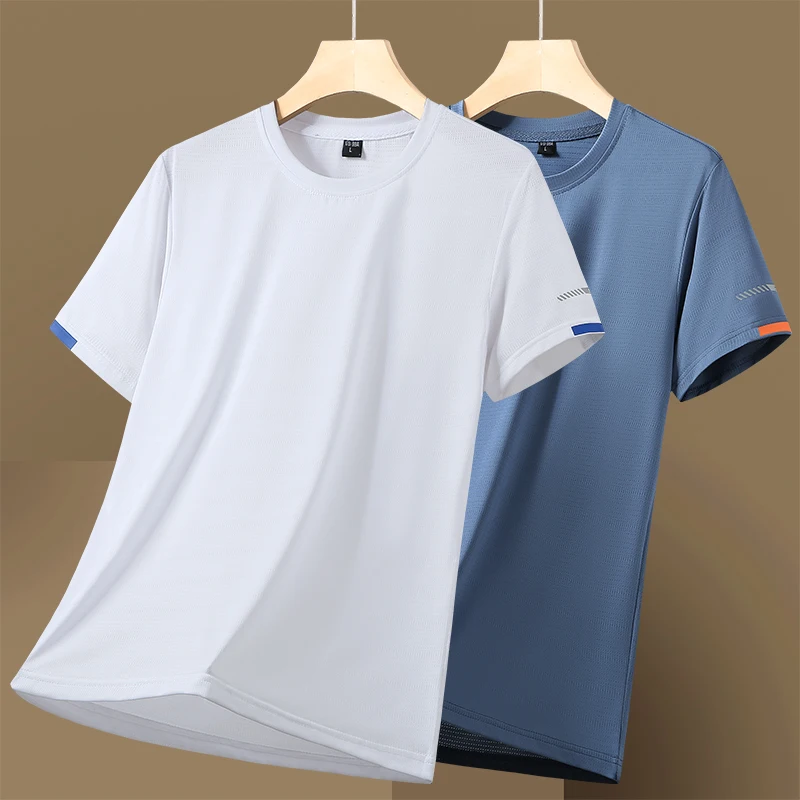 

Мужская дышащая футболка для активного отдыха с отводом влаги, летняя трендовая универсальная быстросохнущая футболка из ледяного шелка с коротким рукавом
