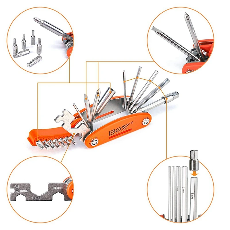 Bike Repair Tool Kit Multifunctional Professional Emergency Maintenance Bicycle Multitool with Bike Bone Wrench for Road Riding