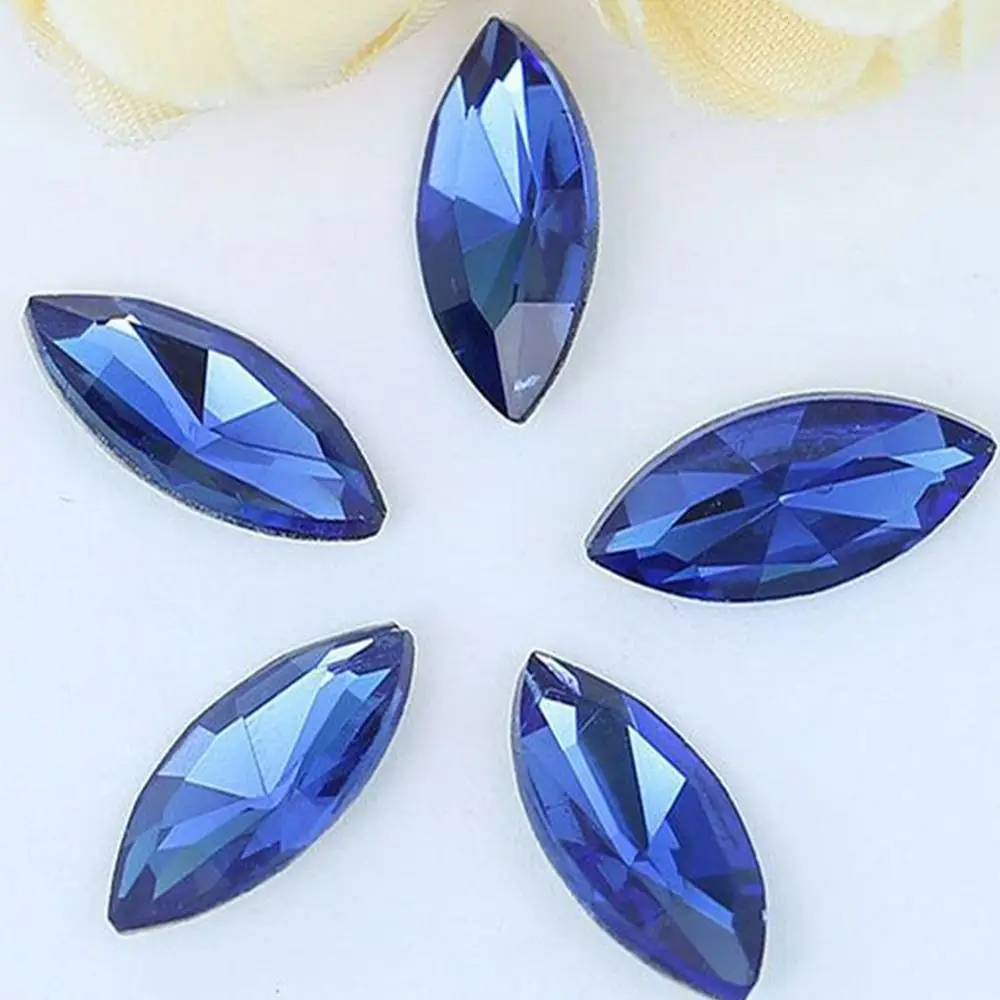 

50Pcs/Pack Eye Shape Glitter Sewing Rhinestones Sew On 7x15mm Glass Crystal Stones With Silver Claw Diamond Beads Ornament