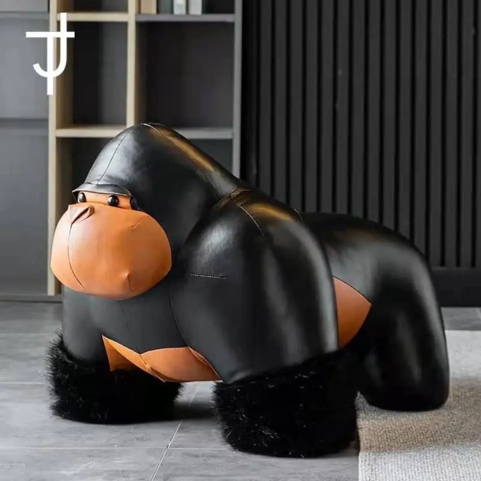 Creative Gorilla Stool Home Living Room Changing Shoes Seat Cartoon Cute Animal Sofa Soft Leather Stool Removable And Washable