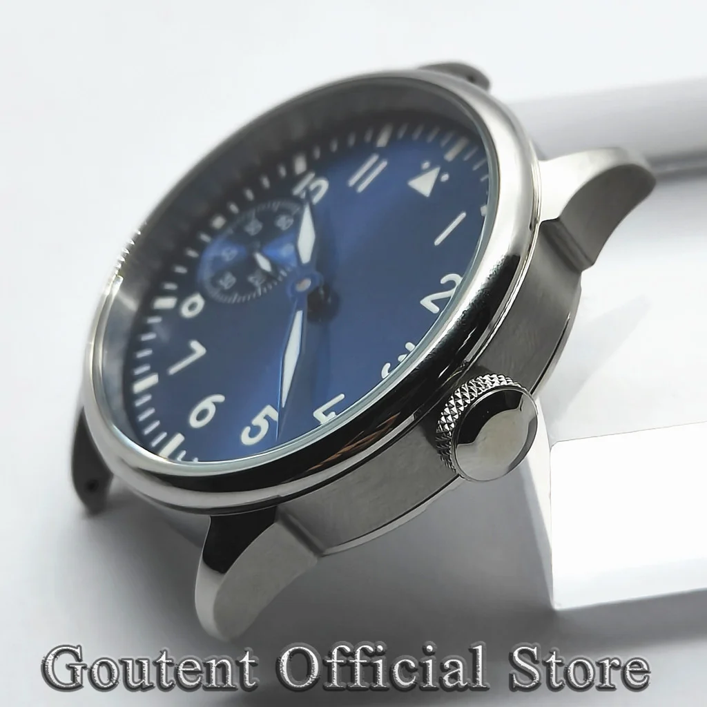 Goutent new 42mm men's custom watch sapphire glass leather bracelet green luminous adaptation manual winding movement ST3600