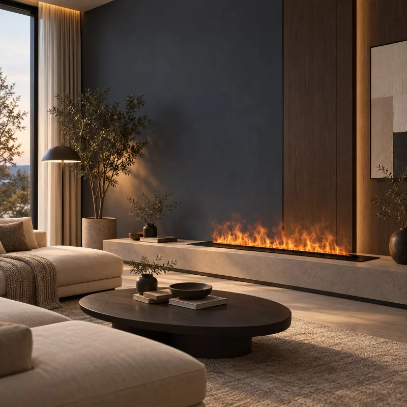 Smart Home Fireplace Recessed Water Mist Fireplace Realistic 3D LED Flame Display for Modern Apartment and Villa Design Firepit