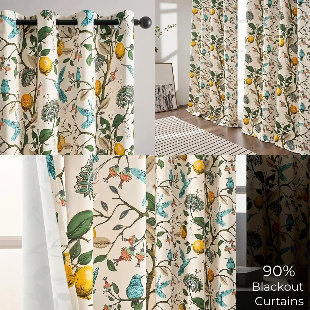 

Роскошные 84 винтажные бежевые европейские шторы с цветочным принтом и причудливым лимоном, рисунком колибри для жилых помещений