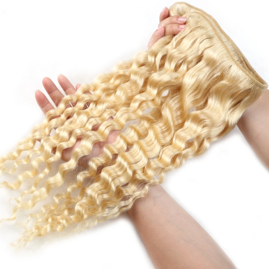 613 Honey Blonde Deep Wave 8-32 Inches Remy Brazilian Human Hair Extensions Loose Deep Wave 1/3/4 Bundles Double Weft Weave Deal