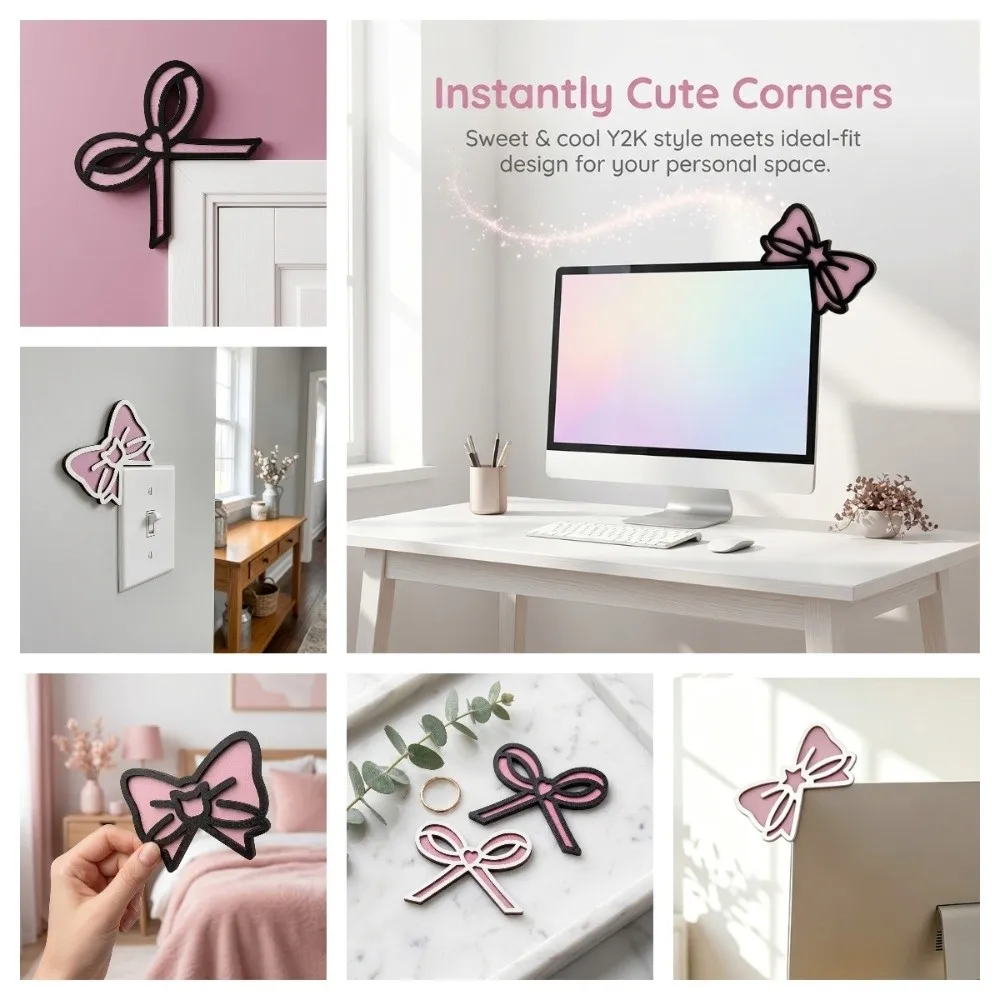 Creative Cat Ear Right Angle Ornament Heart Star Door Corner Sign Wooden Bow Home Decoration Display Screen