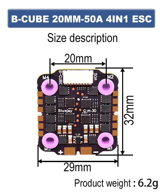 

B-CUBE 4IN1 50A 20MM ESC BlueJay Support 3-6S Brushless Motor DShot300 600 Multishot Oneshot PWM FPV F4 Flight Control