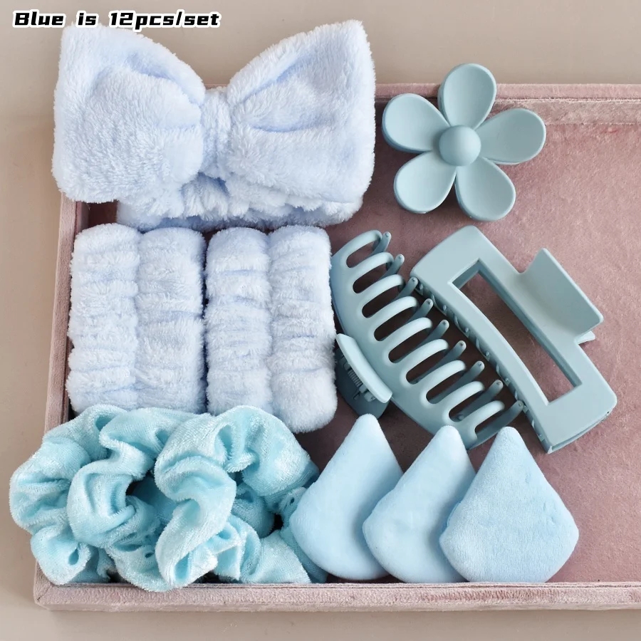 12-teiliges Set Damen Mehrfarbiges Herbst- und Winter-Plüsch-Haaraccessoires-Set Tägliches SPA Make-up Gesichtspflege Ultra-Praktisches Toilettenartikel-Set – Detail 3