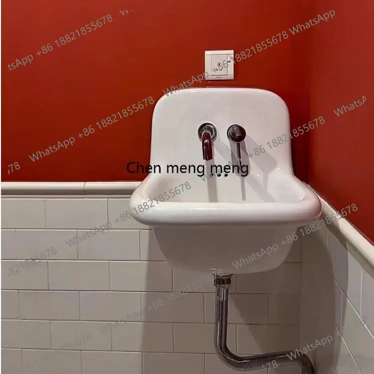 

Wall-mounted retro ceramic wash basin, bathroom, balcony, ultra-deep washbasin, wall faucet basin
