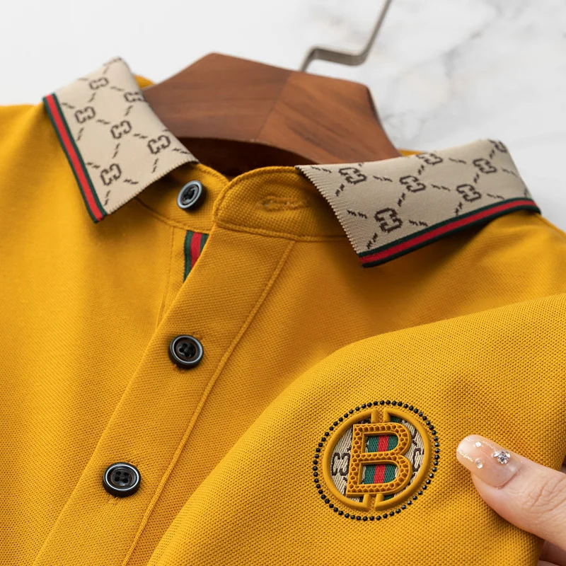 صيف جديد الرجال قصيرة الأكمام الفاخرة مخصص رائعة التطريز قميص بولو عالية الجودة الحرير القطن تي شيرت الأعمال رداء علوي غير رسمي