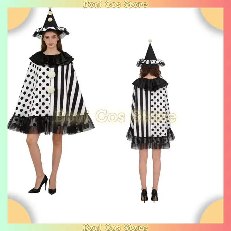 Art Clown Terrifier Cosplay Costume Hat Cape Coat Scary Fancy Dress For Women Halloween Stage Performance Convention Masquerade view 2