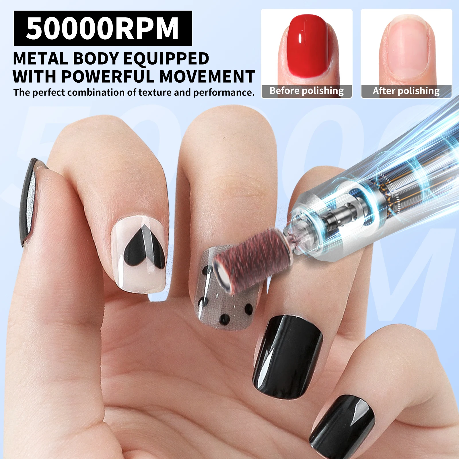 Kit de taladro eléctrico profesional para uñas, lima de uñas recargable para Gel acrílico, máquina de lima electrónica inalámbrica, 50000RPM