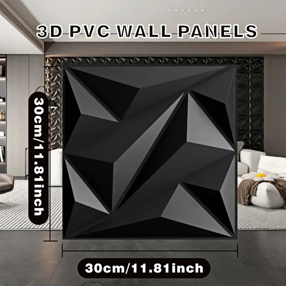 10 peças painel de parede 3d decorado com design de diamante, 30cm x 30cm branco fosco/preto, decoração de casa diy