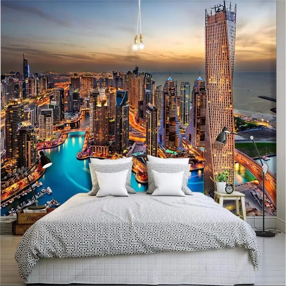 

Пользовательские обои для гостиной Дубай ночь яркие огни ресторан настенное покрытие обои домашний декор фреска atr обои-3d