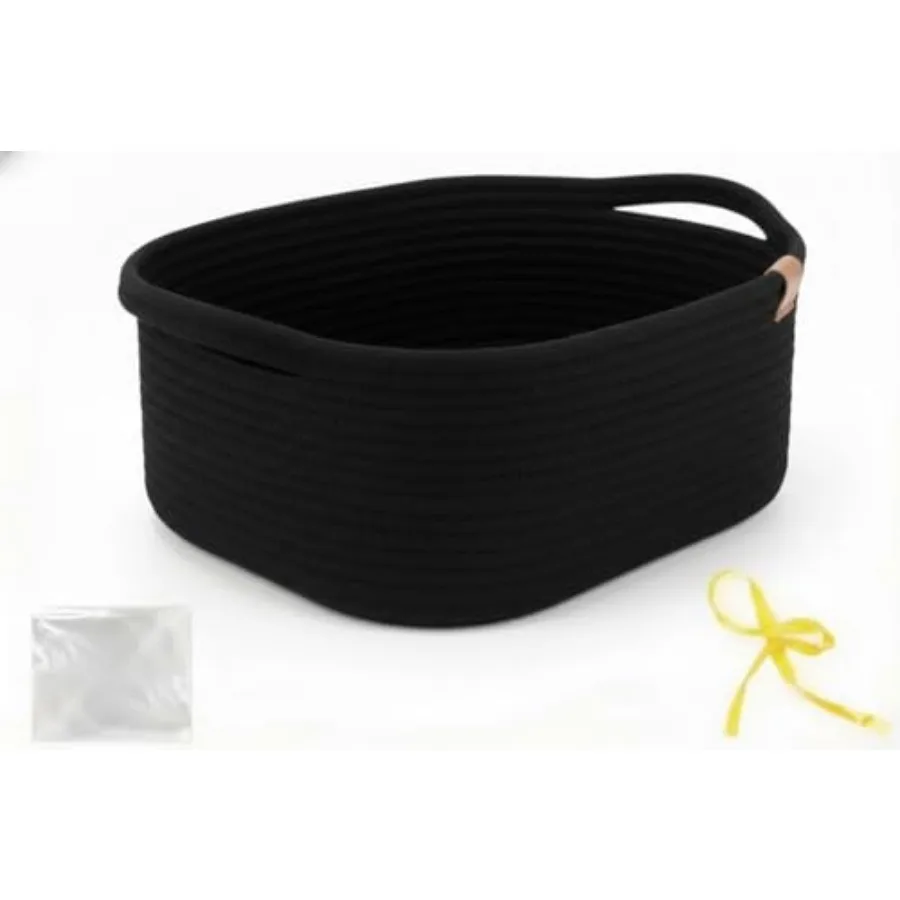 Cesta de regalo vacía con asas, 12x8x5 pulgadas - Cesta pequeña de cuerda tejida para hombre, técnico, niños, juguetes, baño - Con bolsa de regalo y