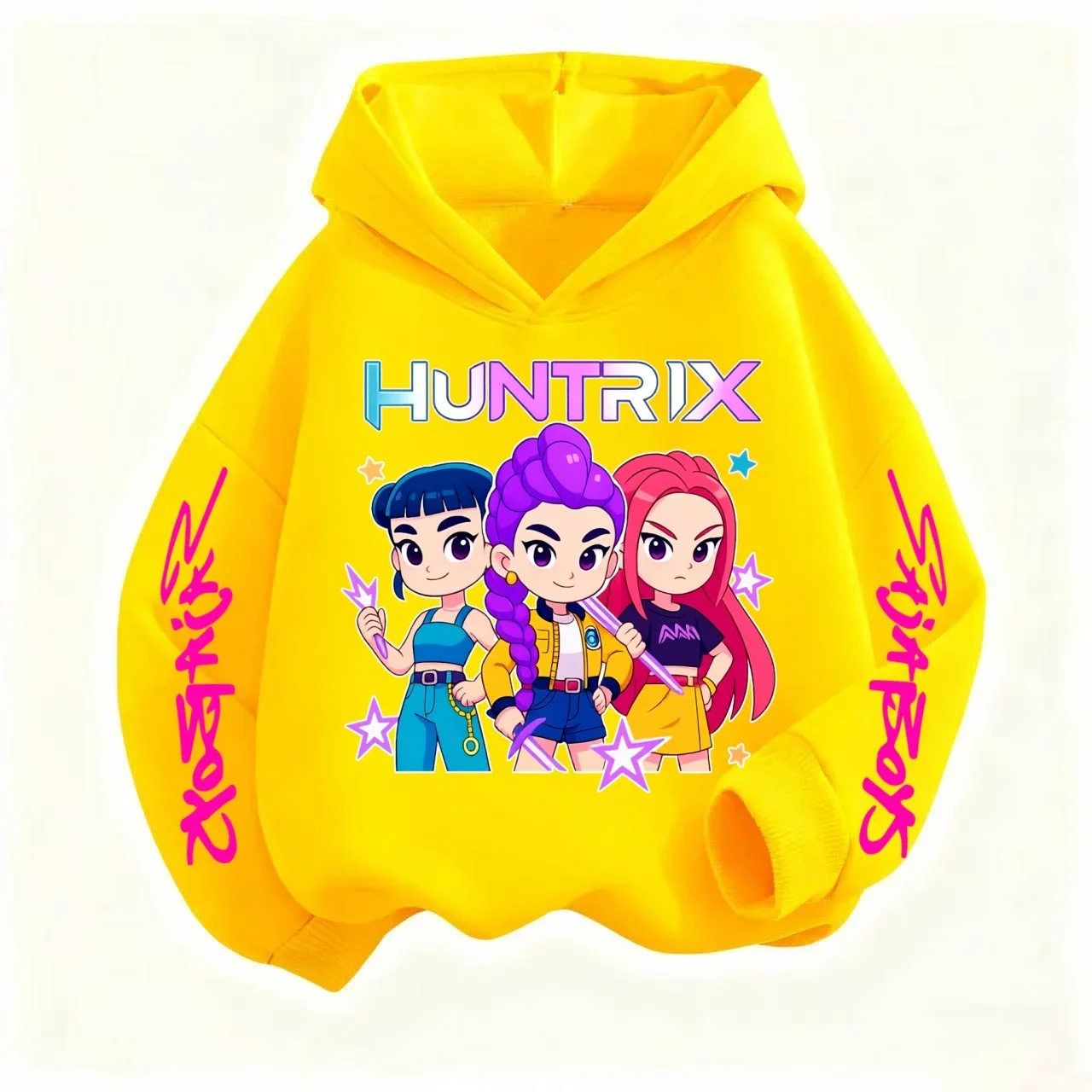 2026 نمط جديد لطيف فتاة بارد عارضة قميص للأطفال مع هوديي مجموعة-K-pop شيطان هنتر الكرتون طباعة قميص رياضي