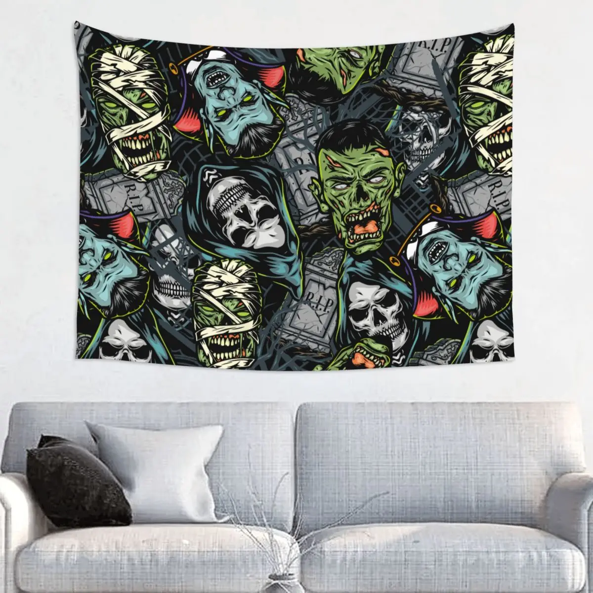 Halloween Tapestry Hippie Fabric Wall Hanging Ghost Grimace Zombie Horror Decoration for Bedroom Curtain Witchcraft Tapestries