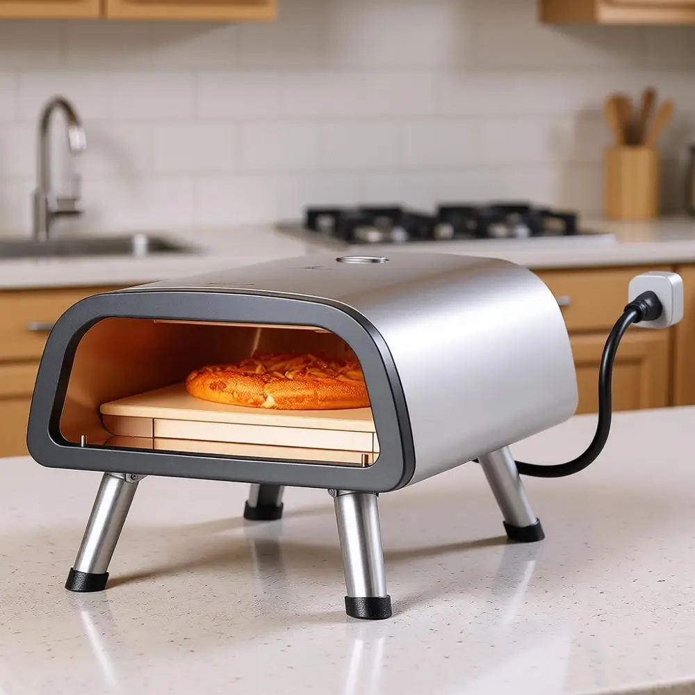 12-Zoll Elektrischer Pizzaofen für die Arbeitsplatte, Edelstahl-Pizzamaker mit Pizzastein und Platz, Erhitzt sich bis zu 850 Grad ° Mehrzweck-Innenbereich