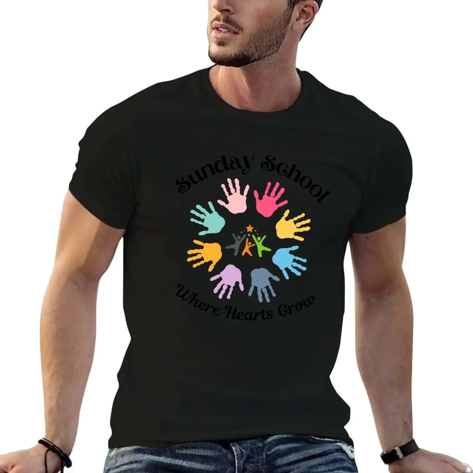 

Sunday School where hearts grow - youth group T-Shirt customs design your own summer clothes mens graphic t-shirts anime