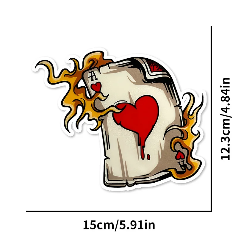 1Pc Poker Flame Heart Sticker,Waterproof for Window,Bumper,Windshield,Tank,Helmet Decor