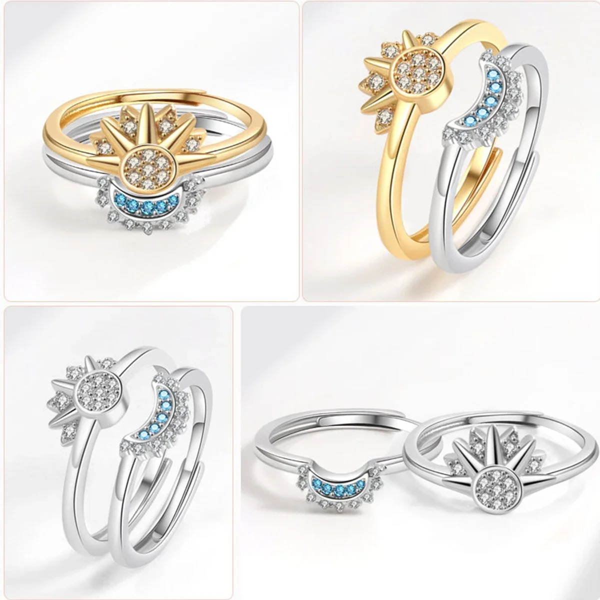 Summer Women Fashion Sun Moon Star Ring Elegant Temperament Sparkling Finger Ring Party Jewelry Accessories Gift Couple\'s Ring