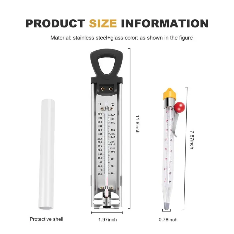 Exquisite-2Pcs Candy Thermometer Sugar Syrup Jelly Oil Deep Fry Thermometer With Hanging Hole