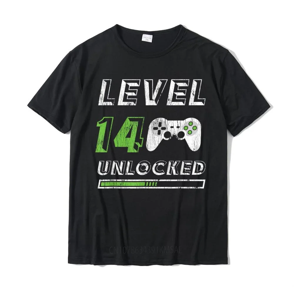 Level 14 Unlocked - 14 Year Old Gamer Funny Birthday T-Shirt Cotton Tops & Tees For Men Custom Top T-Shirts Crazy New Design