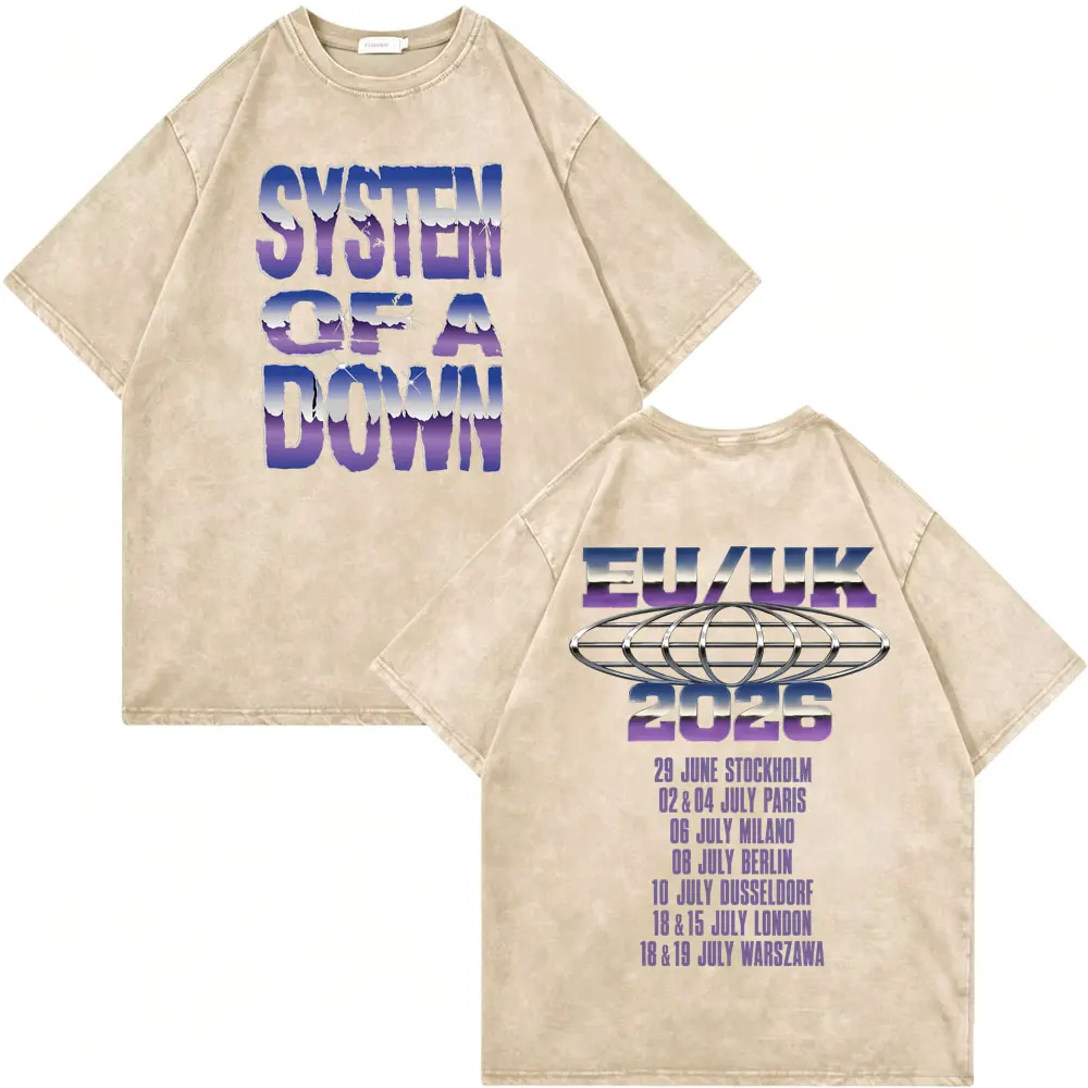 Vintage Washed System of A Down Tour 2026 Merch T-shirts High Street Fashion Trend T-shirt Men Women Casual Loose Cotton T Shirt